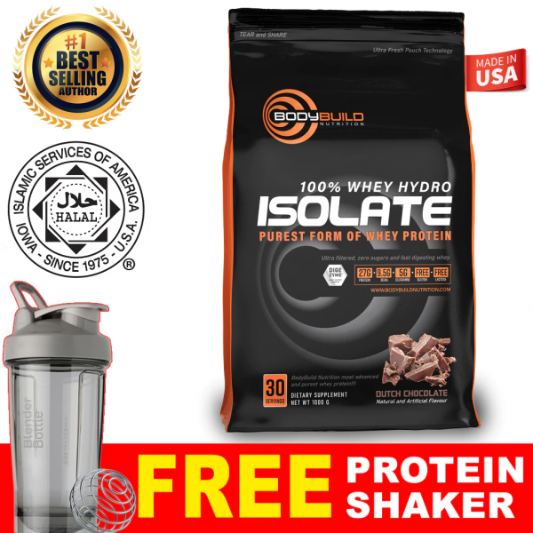 BodyBuild 100% Whey Hydro Isolate 2.2lbs Purest Form Of Whey Isolate With Digezyme Technology Halal Protein