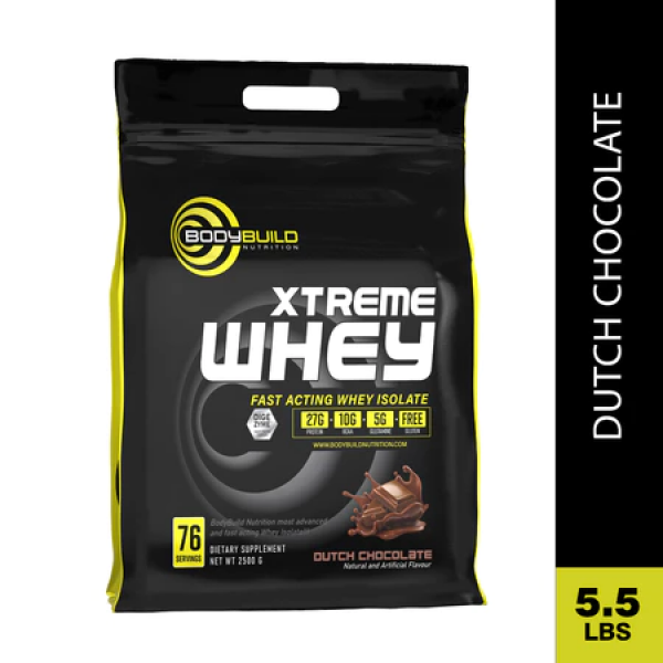 BodyBuild Xtreme Whey Protein 5.5lbs, 27g Protein, 76 Serving, With DigeZyme® Rich in BCAAs Halal