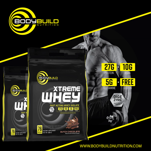 BodyBuild Xtreme Whey Protein 5.5lbs, 27g Protein, 76 Serving, With DigeZyme® Rich in BCAAs Halal
